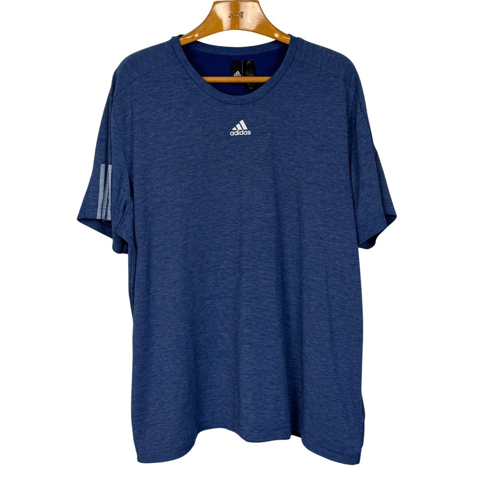 Adidas T Shirt Performance Heathered 3XL Blue Short Sleeve Crew Neck